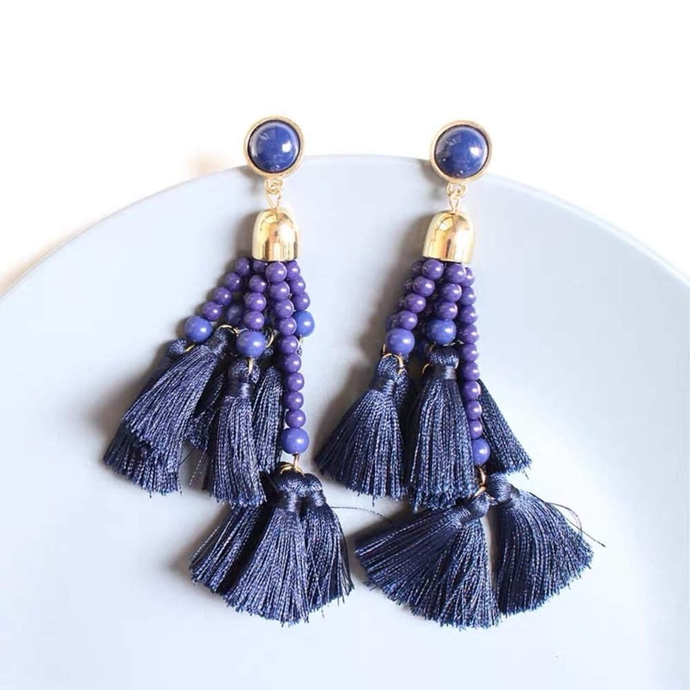 Anthropologie Beaded Tassel Drop Earrings